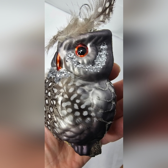 Vintage Blown Glass OWL 5" Christmas Ornament Brown Gradient Glitter Feathers - Picture 4 of 7